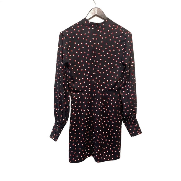 Bardot Dot Print Keyhole Tie Neck Blouson Slit Long Sleeve Lined Mini Dress - Picture 9 of 9